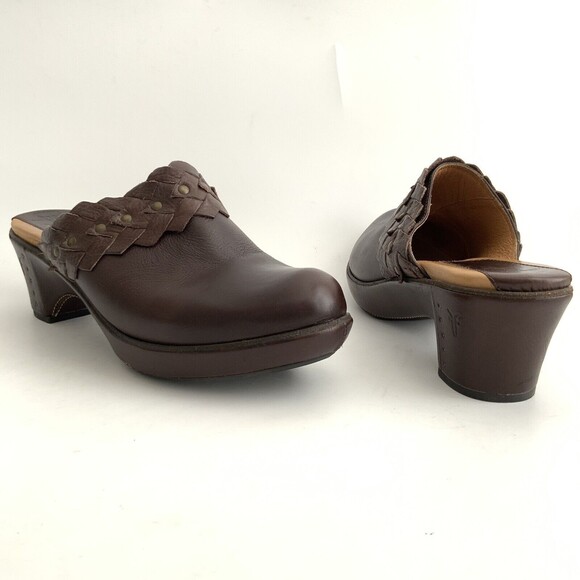 Frye Clogs Leather Slip-on Chunky Braid Studs Logo Shoes Brown 10 - Picture 3 of 15